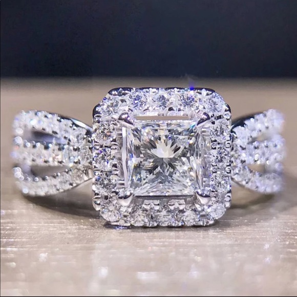 Jewelry - New 925 Silver Square Cut Diamond Bridal Ring